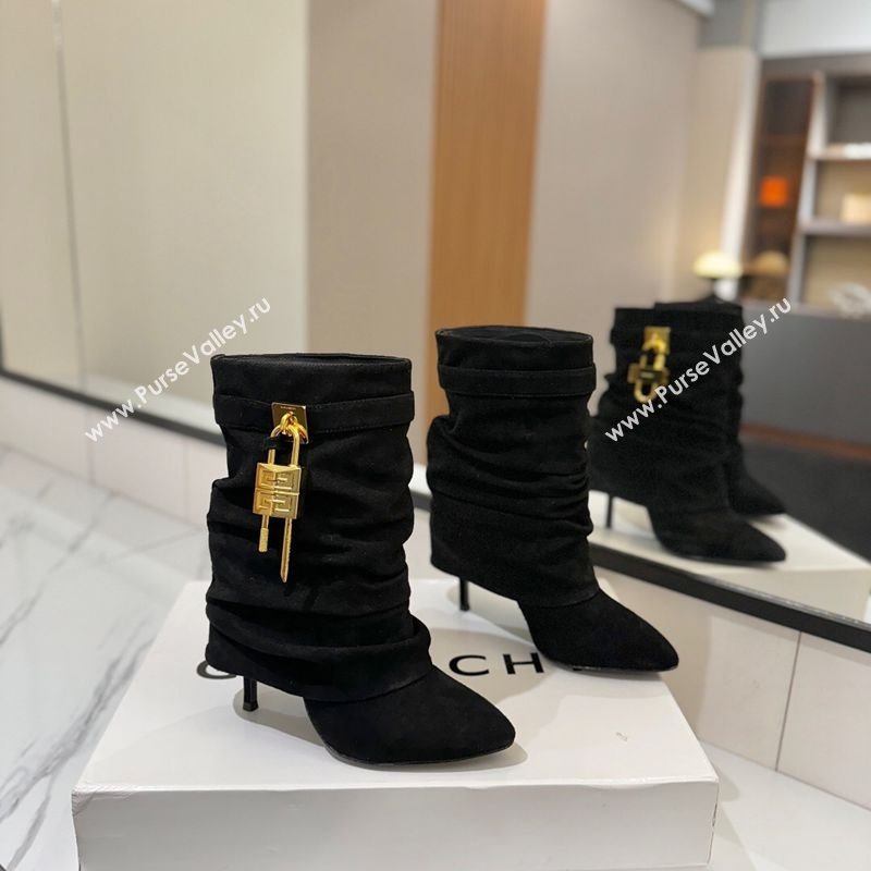 Givenchy Shark Lock Heel Ankle Boots 10.5cm in Suede Black 2025 1210 (MD-251210038)