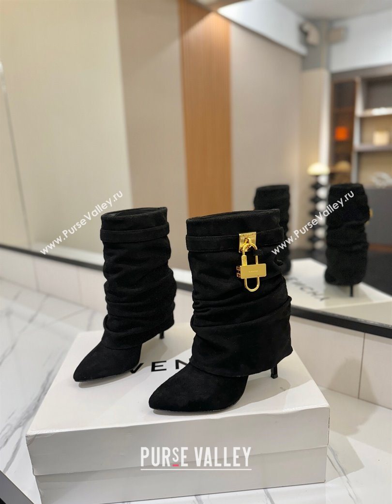 Givenchy Shark Lock Heel Ankle Boots 10.5cm in Suede Black 2025 1210 (MD-251210038)