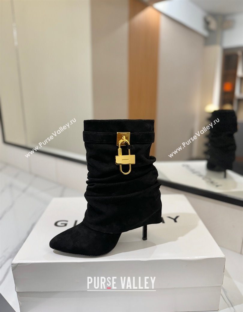 Givenchy Shark Lock Heel Ankle Boots 10.5cm in Suede Black 2025 1210 (MD-251210038)