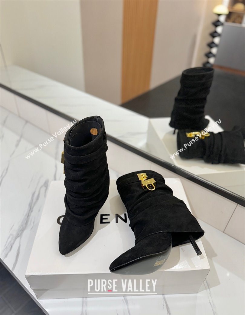 Givenchy Shark Lock Heel Ankle Boots 10.5cm in Suede Black 2025 1210 (MD-251210038)