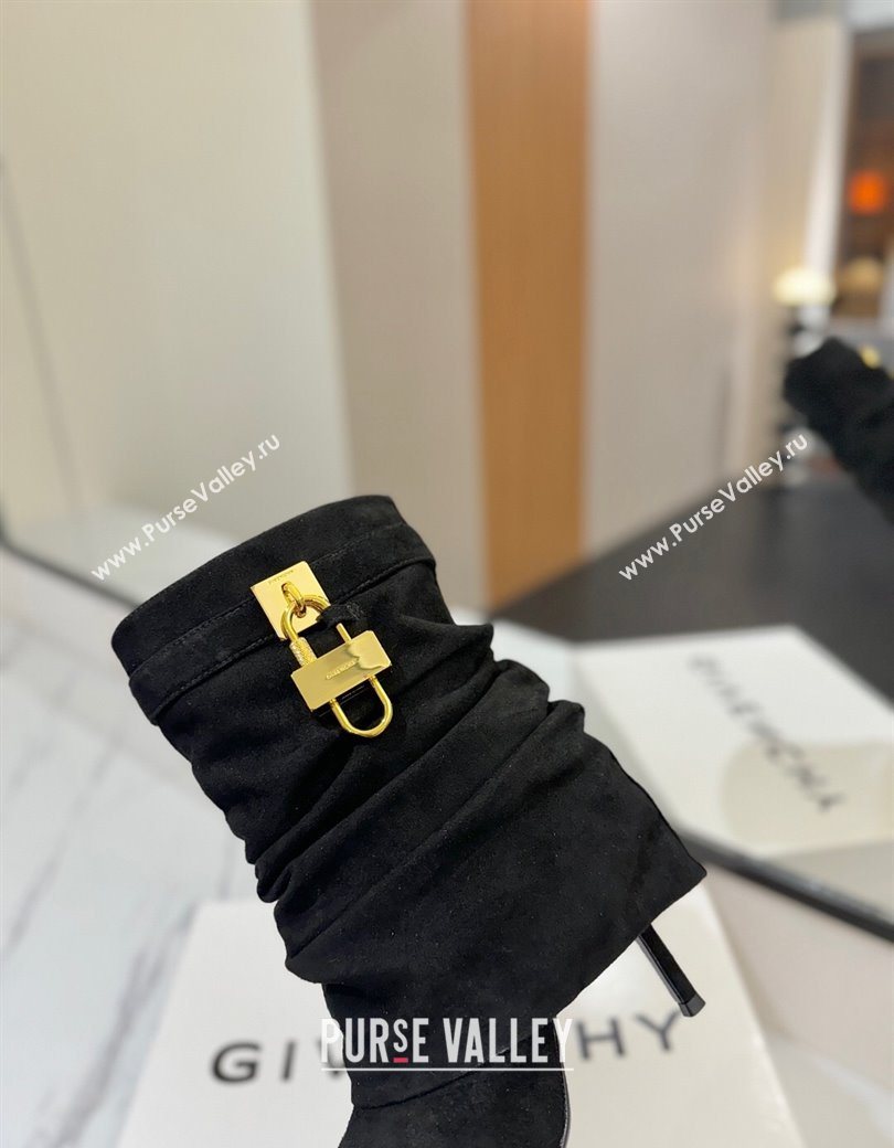 Givenchy Shark Lock Heel Ankle Boots 10.5cm in Suede Black 2025 1210 (MD-251210038)