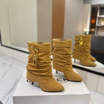 Givenchy Shark Lock Heel Ankle Boots 10.5cm in Suede Yellow 2025 1210 (MD-251210039)