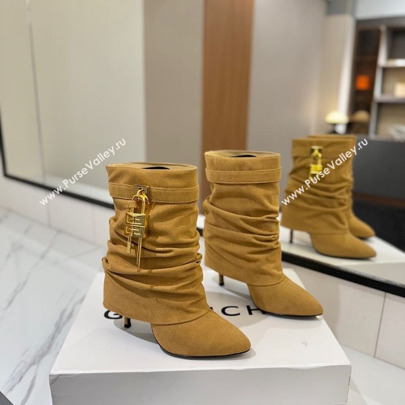 Givenchy Shark Lock Heel Ankle Boots 10.5cm in Suede Yellow 2025 1210 (MD-251210039)