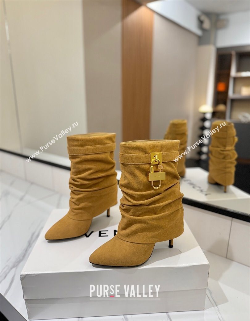 Givenchy Shark Lock Heel Ankle Boots 10.5cm in Suede Yellow 2025 1210 (MD-251210039)