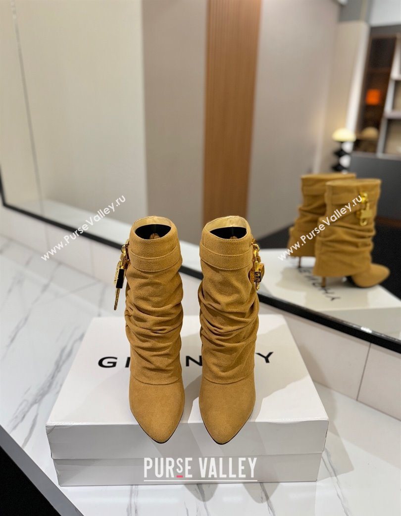 Givenchy Shark Lock Heel Ankle Boots 10.5cm in Suede Yellow 2025 1210 (MD-251210039)