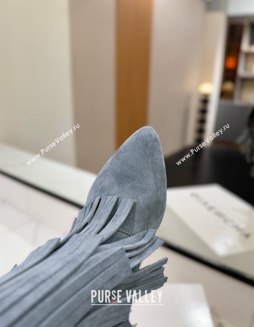 Givenchy Shark Lock Tassel Wedge Ankle Boots 8.5cm in Suede Dusty Blue 2025 1210 (MD-251210004)
