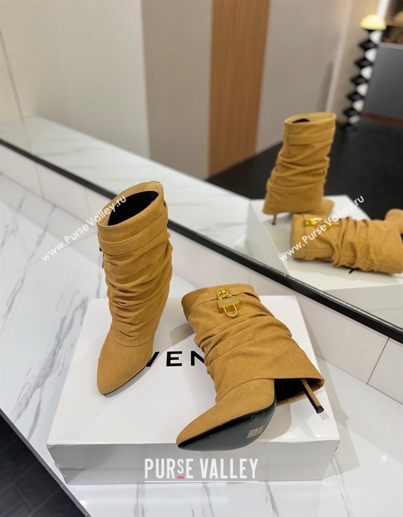 Givenchy Shark Lock Heel Ankle Boots 10.5cm in Suede Yellow 2025 1210 (MD-251210039)