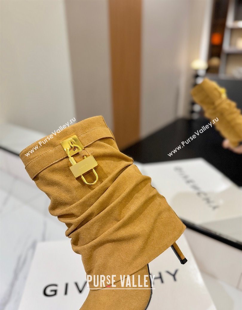 Givenchy Shark Lock Heel Ankle Boots 10.5cm in Suede Yellow 2025 1210 (MD-251210039)