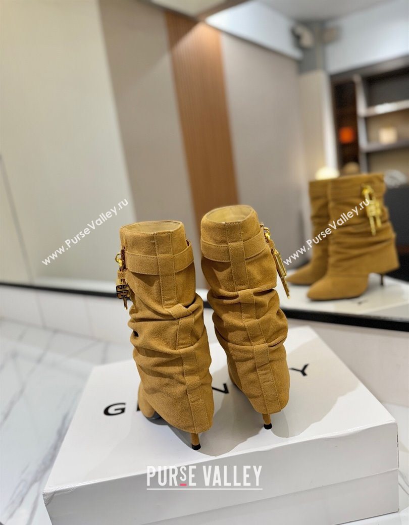 Givenchy Shark Lock Heel Ankle Boots 10.5cm in Suede Yellow 2025 1210 (MD-251210039)