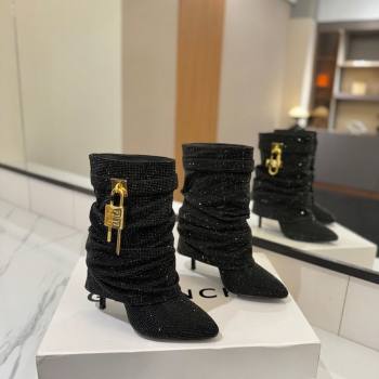 Givenchy Shark Lock Heel Ankle Boots 10.5cm in Strass Allover Black2 2025 1210 (MD-251210041)
