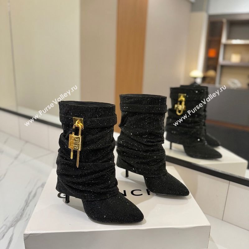 Givenchy Shark Lock Heel Ankle Boots 10.5cm in Strass Allover Black2 2025 1210 (MD-251210041)