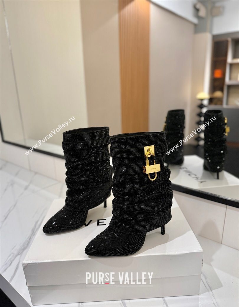 Givenchy Shark Lock Heel Ankle Boots 10.5cm in Strass Allover Black2 2025 1210 (MD-251210041)