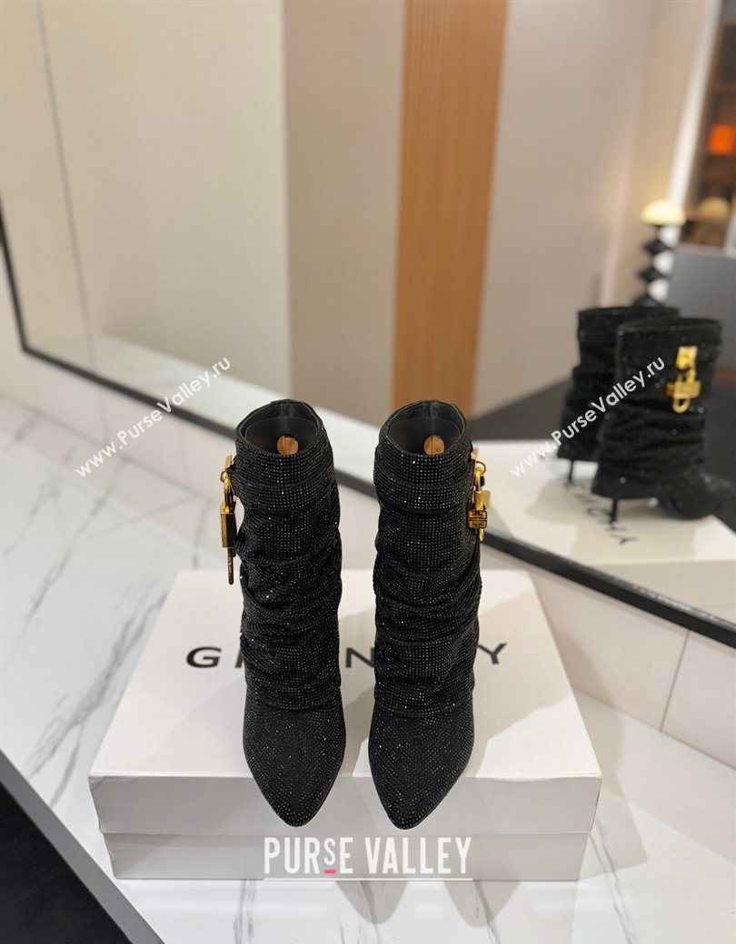Givenchy Shark Lock Heel Ankle Boots 10.5cm in Strass Allover Black2 2025 1210 (MD-251210041)
