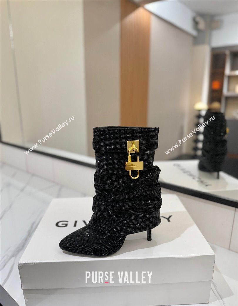 Givenchy Shark Lock Heel Ankle Boots 10.5cm in Strass Allover Black2 2025 1210 (MD-251210041)