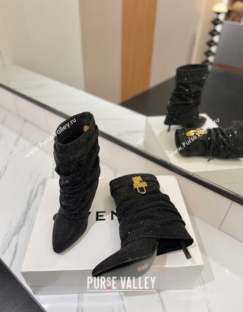 Givenchy Shark Lock Heel Ankle Boots 10.5cm in Strass Allover Black2 2025 1210 (MD-251210041)