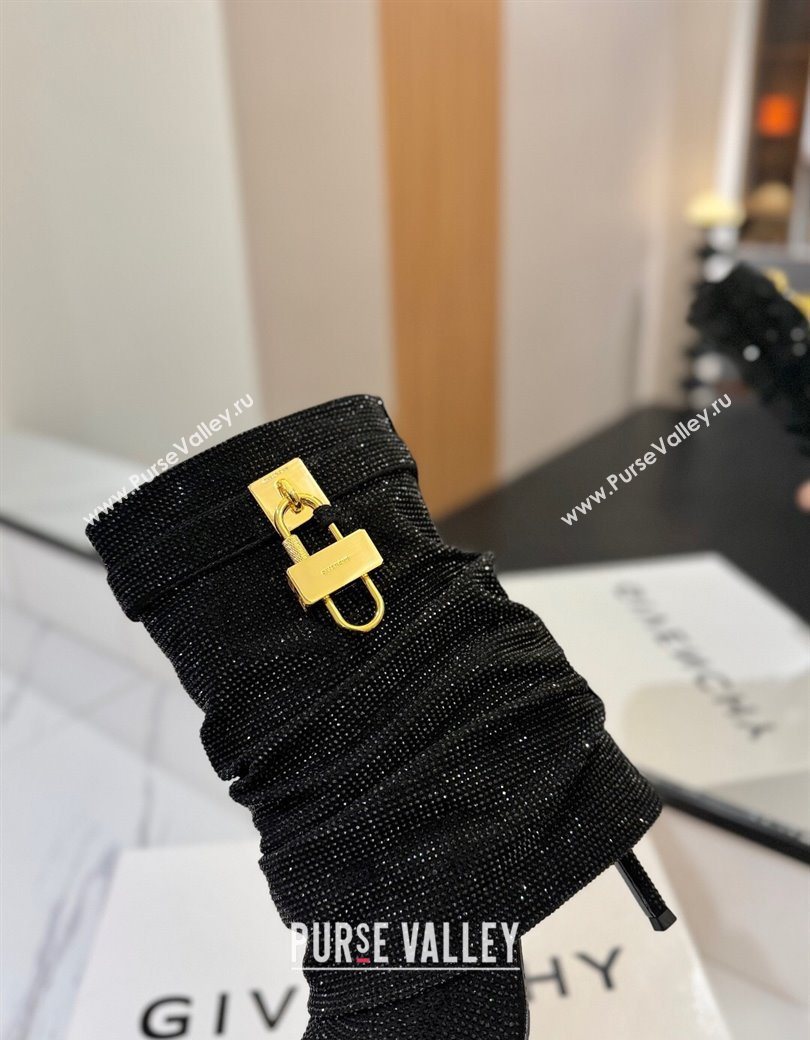 Givenchy Shark Lock Heel Ankle Boots 10.5cm in Strass Allover Black2 2025 1210 (MD-251210041)