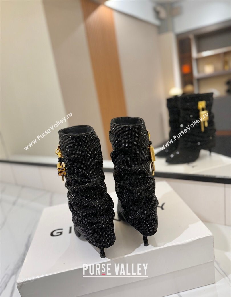Givenchy Shark Lock Heel Ankle Boots 10.5cm in Strass Allover Black2 2025 1210 (MD-251210041)