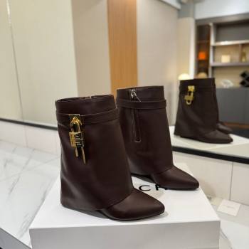 Givenchy Shark Lock Wedge Ankle Boots 8.5cm in Calfskin Leather Coffee Brown 2025 1210 (MD-251210007)