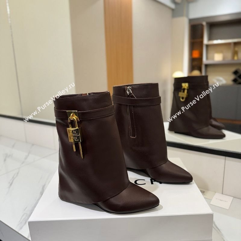 Givenchy Shark Lock Wedge Ankle Boots 8.5cm in Calfskin Leather Coffee Brown 2025 1210 (MD-251210007)