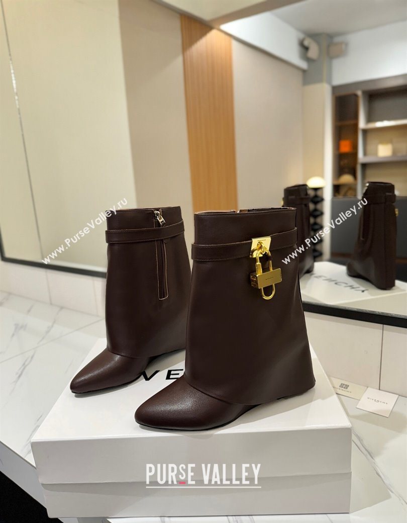 Givenchy Shark Lock Wedge Ankle Boots 8.5cm in Calfskin Leather Coffee Brown 2025 1210 (MD-251210007)