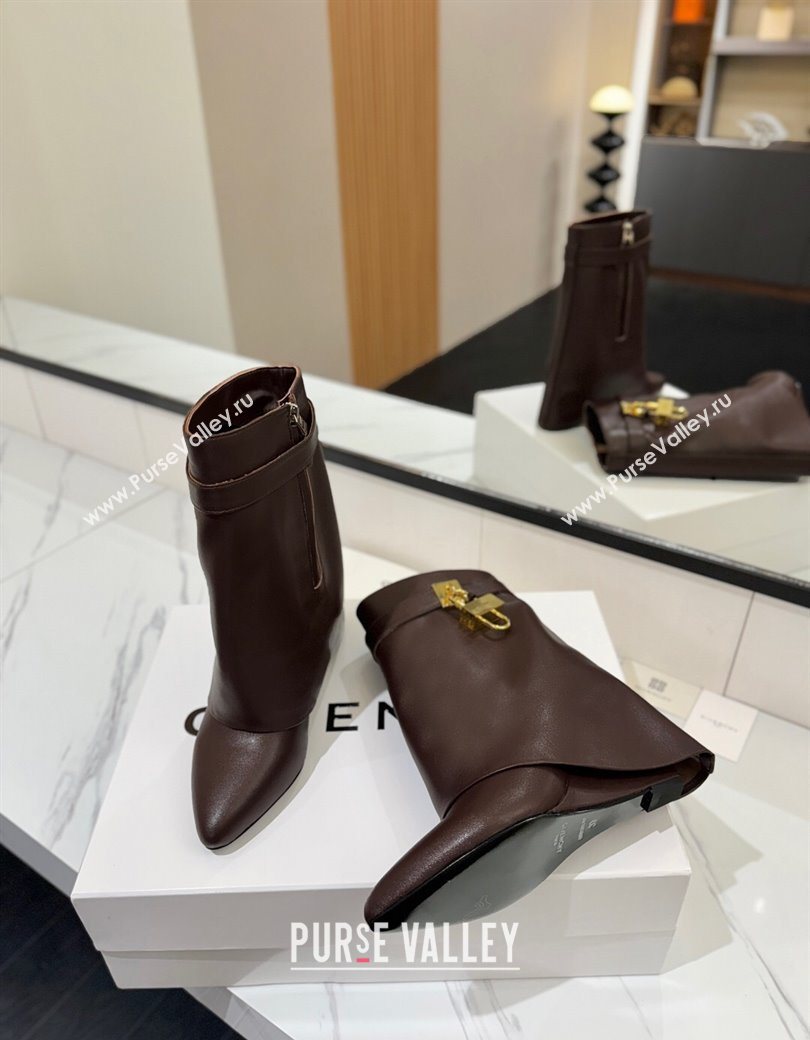Givenchy Shark Lock Wedge Ankle Boots 8.5cm in Calfskin Leather Coffee Brown 2025 1210 (MD-251210007)