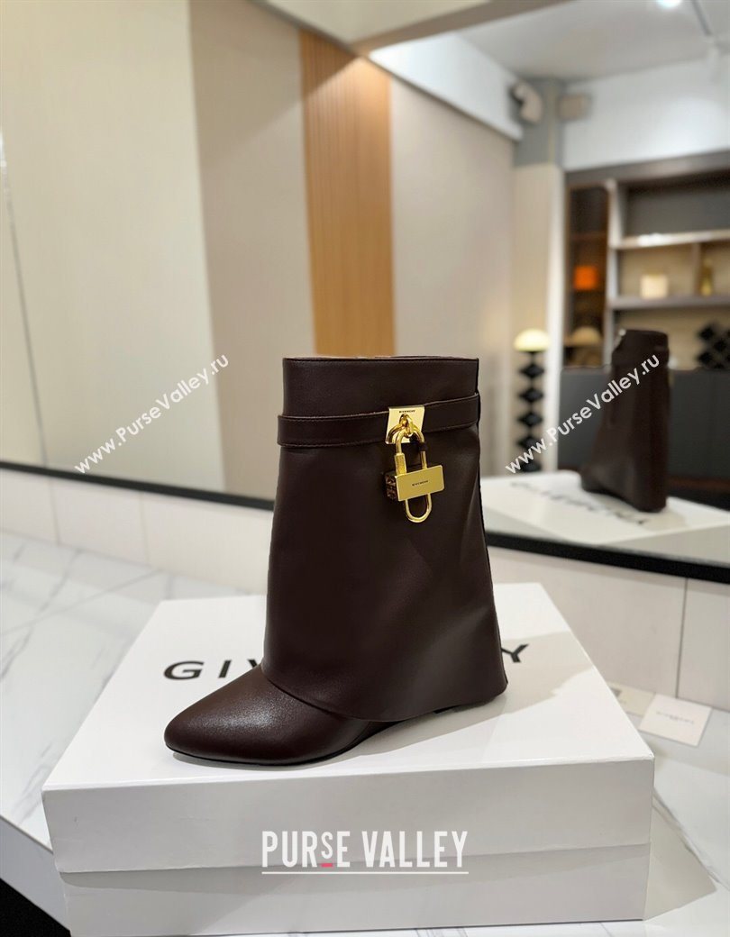 Givenchy Shark Lock Wedge Ankle Boots 8.5cm in Calfskin Leather Coffee Brown 2025 1210 (MD-251210007)