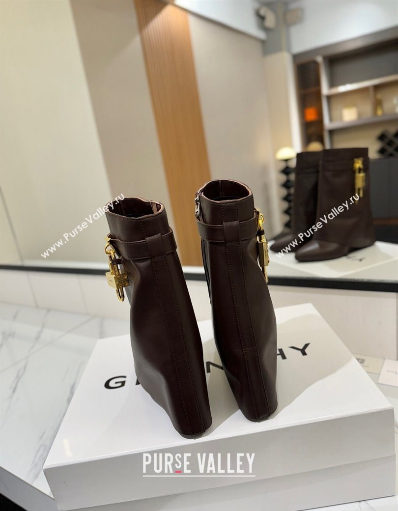 Givenchy Shark Lock Wedge Ankle Boots 8.5cm in Calfskin Leather Coffee Brown 2025 1210 (MD-251210007)