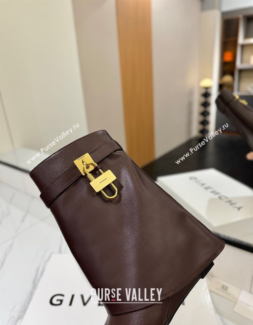 Givenchy Shark Lock Wedge Ankle Boots 8.5cm in Calfskin Leather Coffee Brown 2025 1210 (MD-251210007)