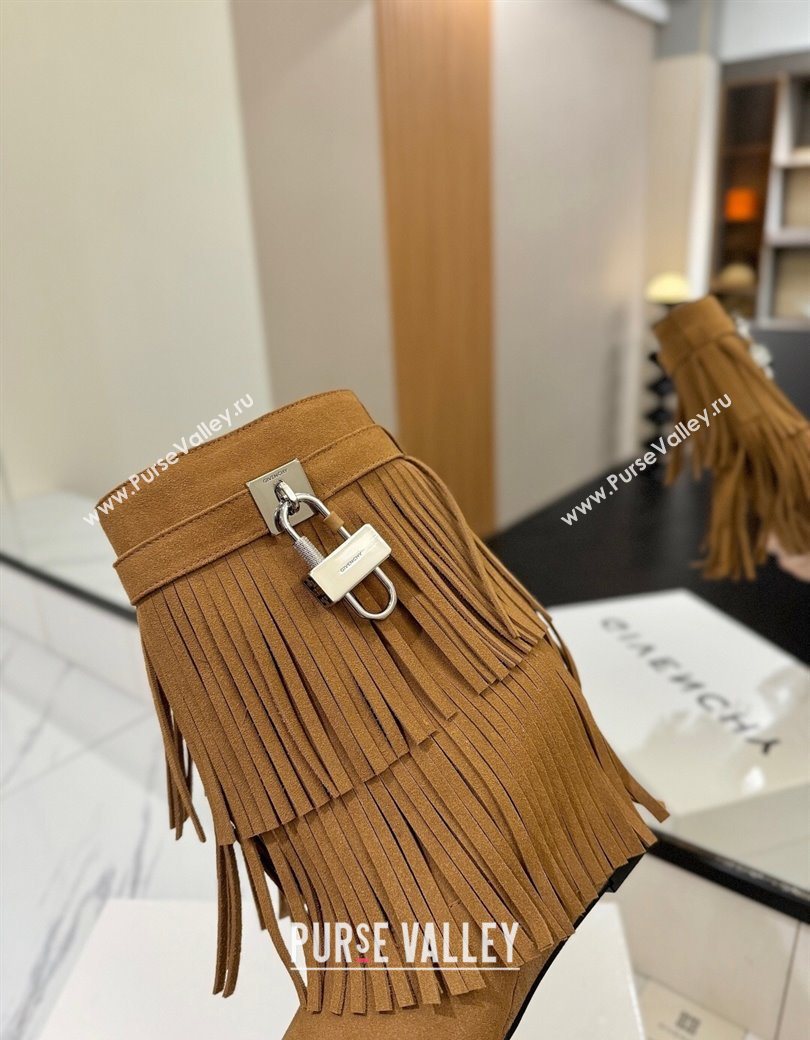 Givenchy Shark Lock Tassel Wedge Ankle Boots 8.5cm in Suede Light Brown 2025 1210 (MD-251210001)