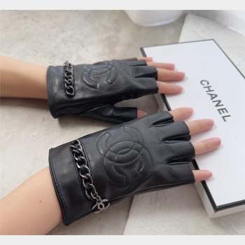 Chanel Lambskin Short Gloves with Chain Black 2023 1019 (A-23101969)