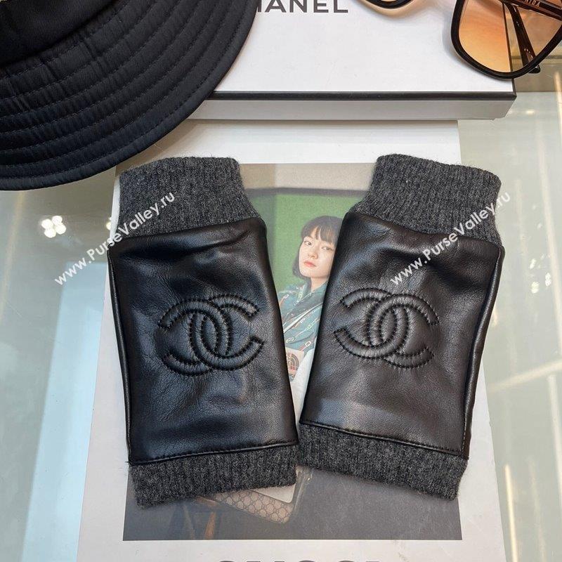 Chanel Lambskin and Knit Gloves Black 2023 1019 (A-23101970)