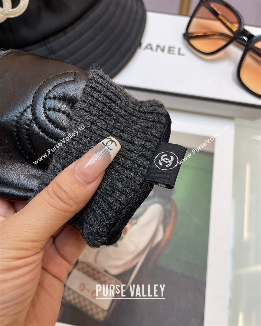 Chanel Lambskin and Knit Gloves Black 2023 1019 (A-23101970)