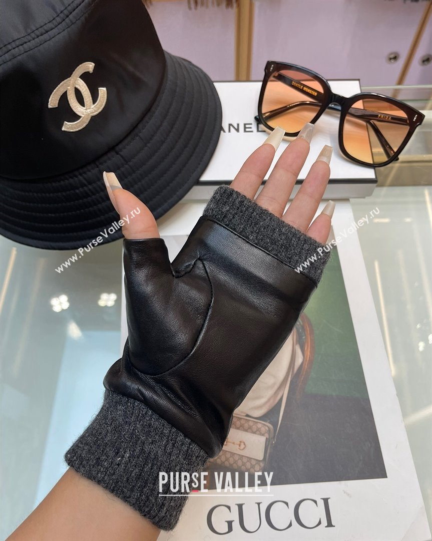 Chanel Lambskin and Knit Gloves Black 2023 1019 (A-23101970)