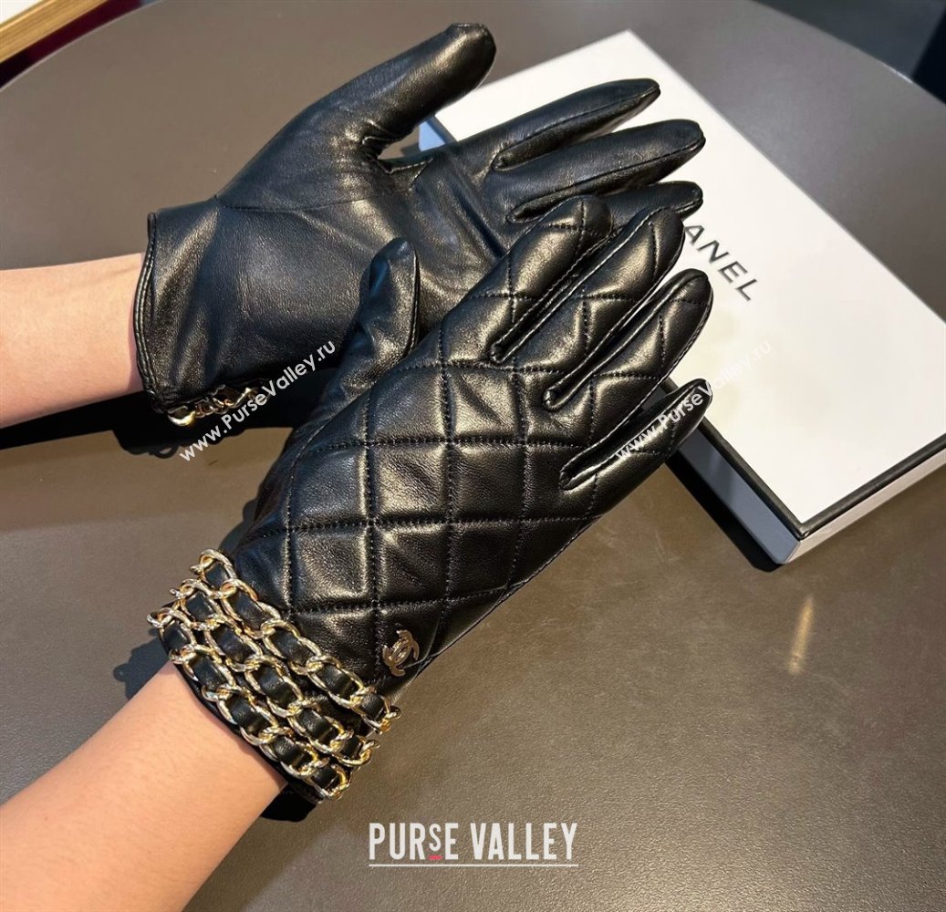 Chanel Quilted Lambskin and Cashmere Gloves with Chain Black 2023 1019 (XMN-23101962)