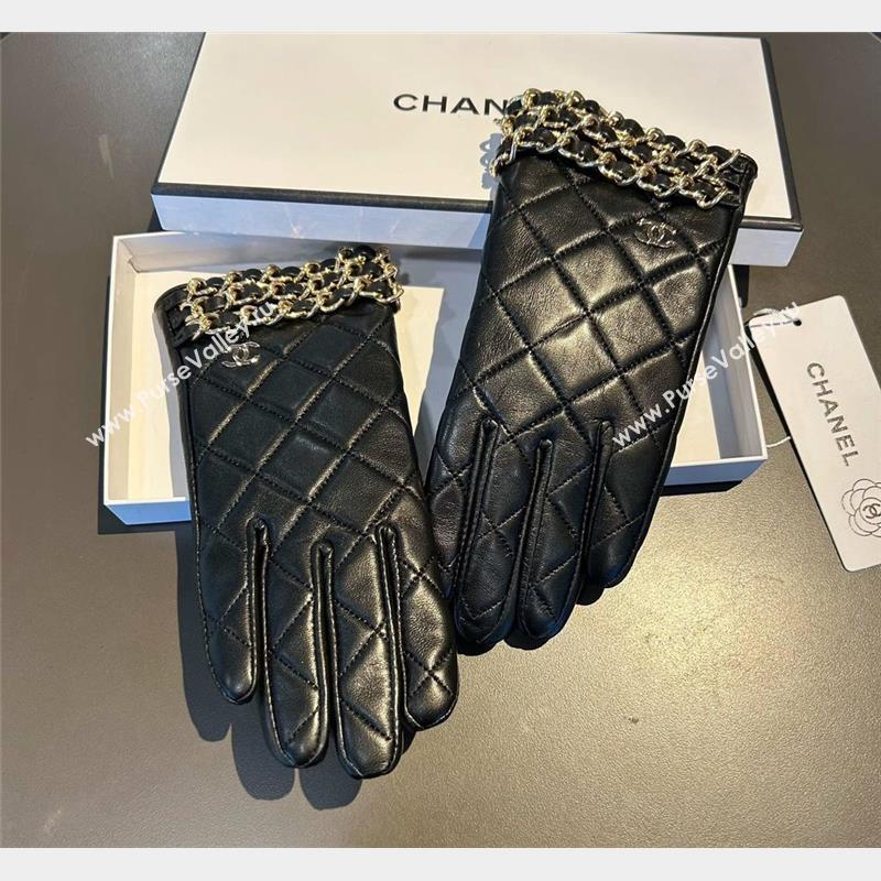 Chanel Quilted Lambskin and Cashmere Gloves with Chain Black 2023 1019 (XMN-23101962)