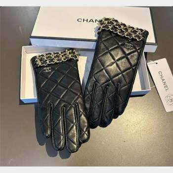 Chanel Quilted Lambskin and Cashmere Gloves with Chain Black 2023 1019 (XMN-23101962)