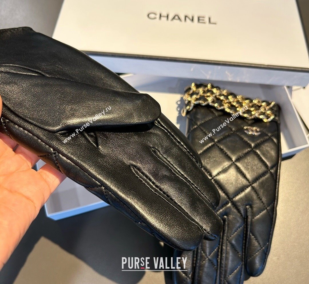 Chanel Quilted Lambskin and Cashmere Gloves with Chain Black 2023 1019 (XMN-23101962)