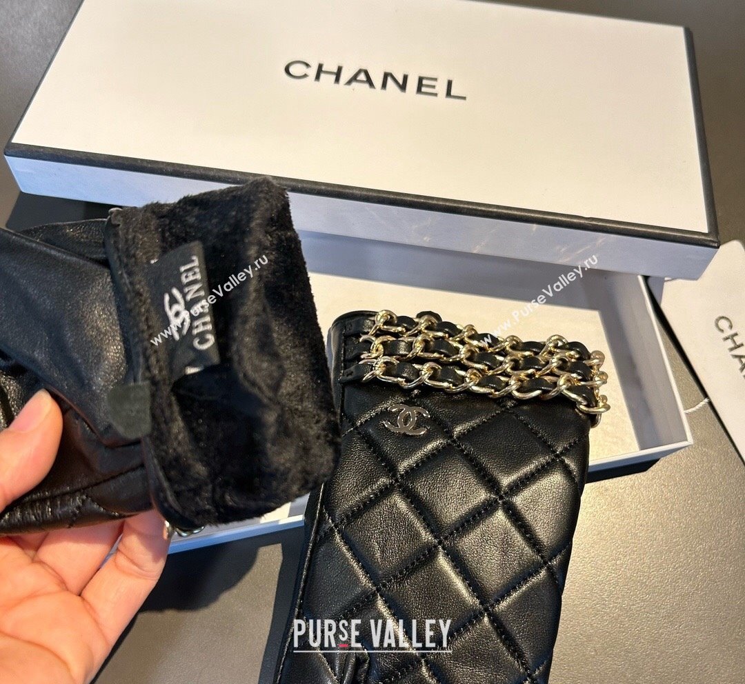 Chanel Quilted Lambskin and Cashmere Gloves with Chain Black 2023 1019 (XMN-23101962)