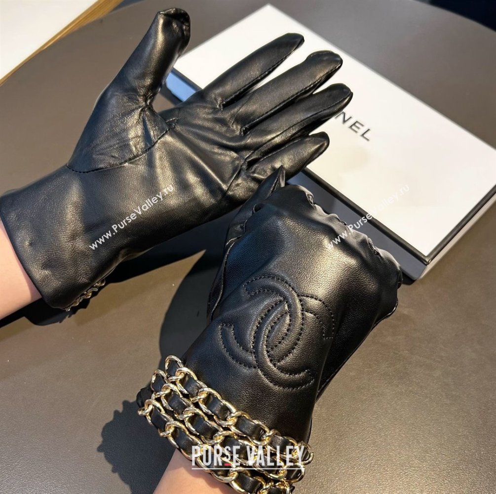 Chanel CC Lambskin and Cashmere Gloves with Chain Black 2023 1019 (XMN-23101963)