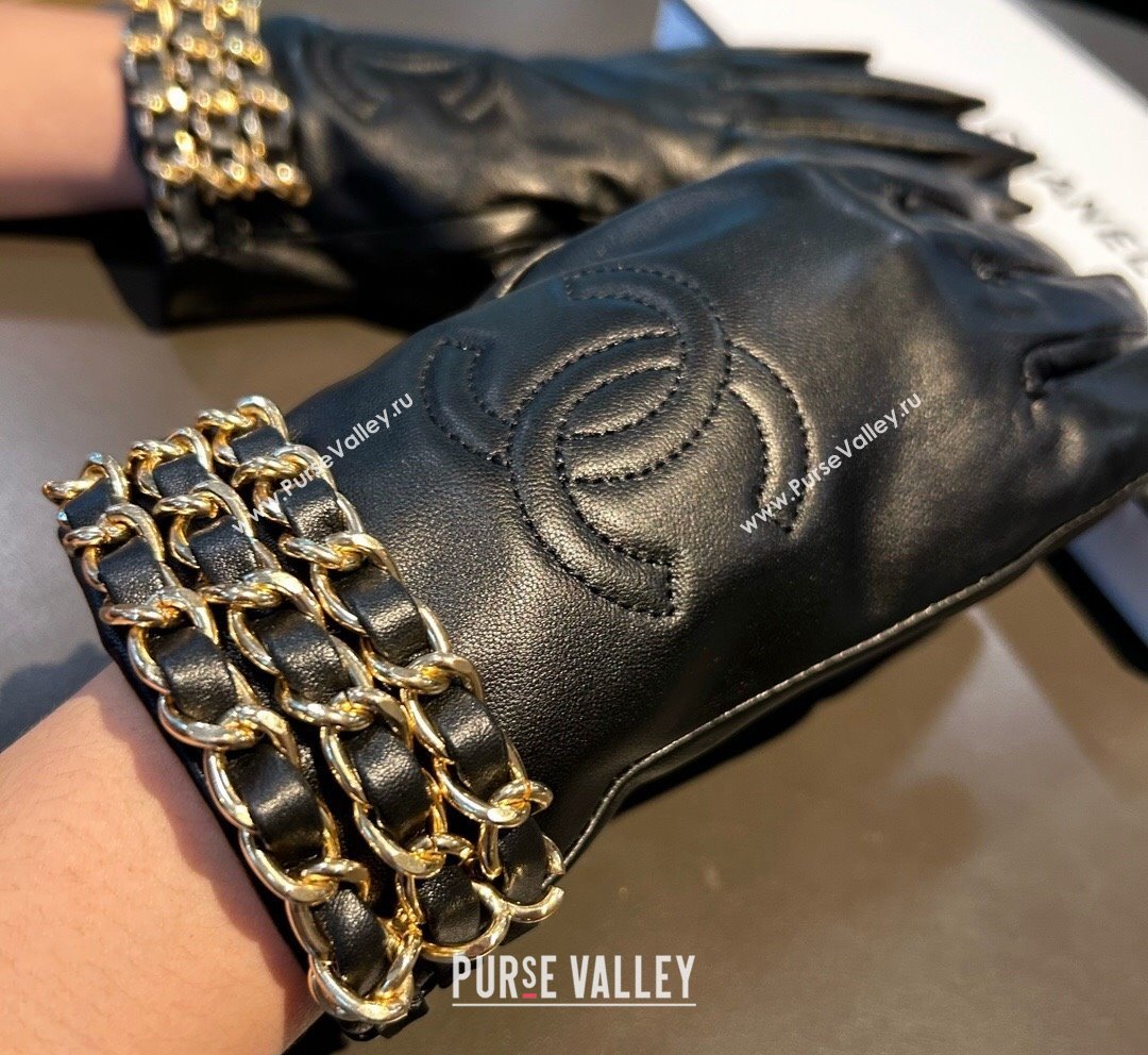 Chanel CC Lambskin and Cashmere Gloves with Chain Black 2023 1019 (XMN-23101963)