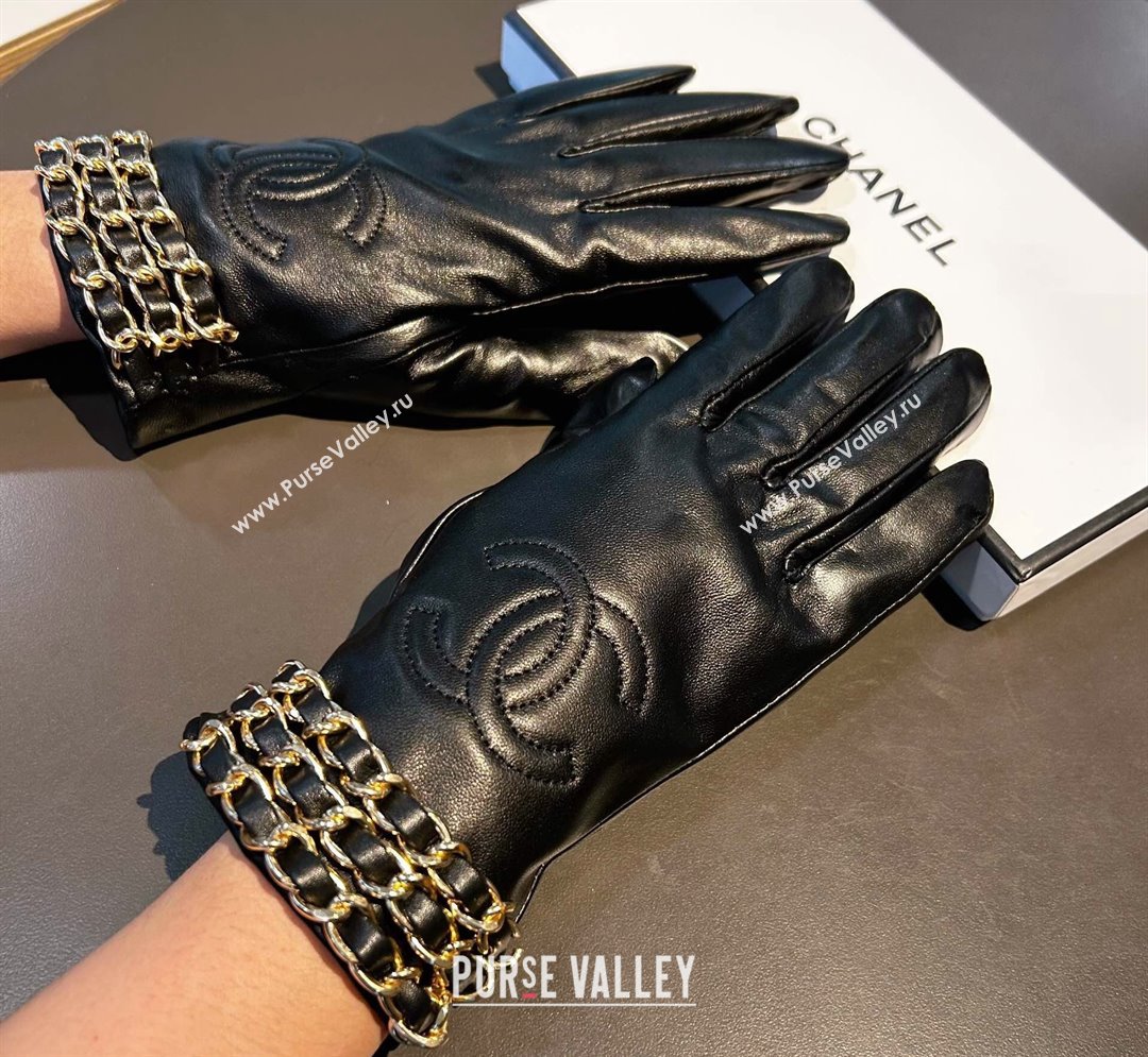 Chanel CC Lambskin and Cashmere Gloves with Chain Black 2023 1019 (XMN-23101963)