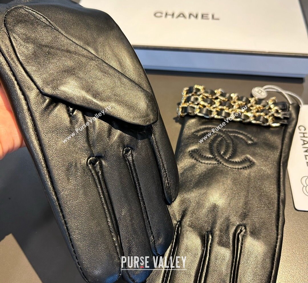 Chanel CC Lambskin and Cashmere Gloves with Chain Black 2023 1019 (XMN-23101963)