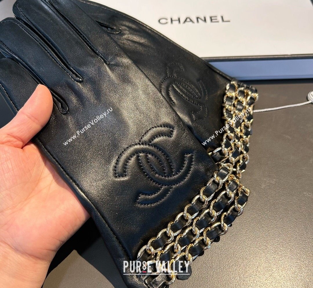 Chanel CC Lambskin and Cashmere Gloves with Chain Black 2023 1019 (XMN-23101963)