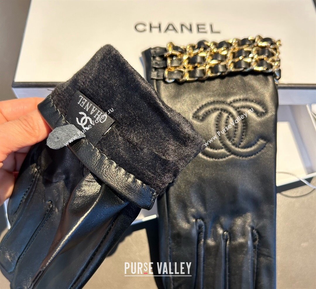 Chanel CC Lambskin and Cashmere Gloves with Chain Black 2023 1019 (XMN-23101963)