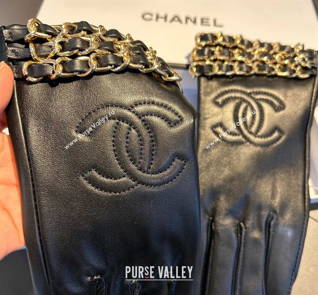 Chanel CC Lambskin and Cashmere Gloves with Chain Black 2023 1019 (XMN-23101963)