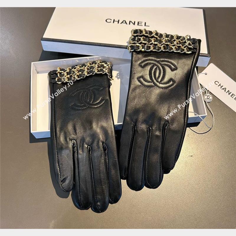 Chanel CC Lambskin and Cashmere Gloves with Chain Black 2023 1019 (XMN-23101963)