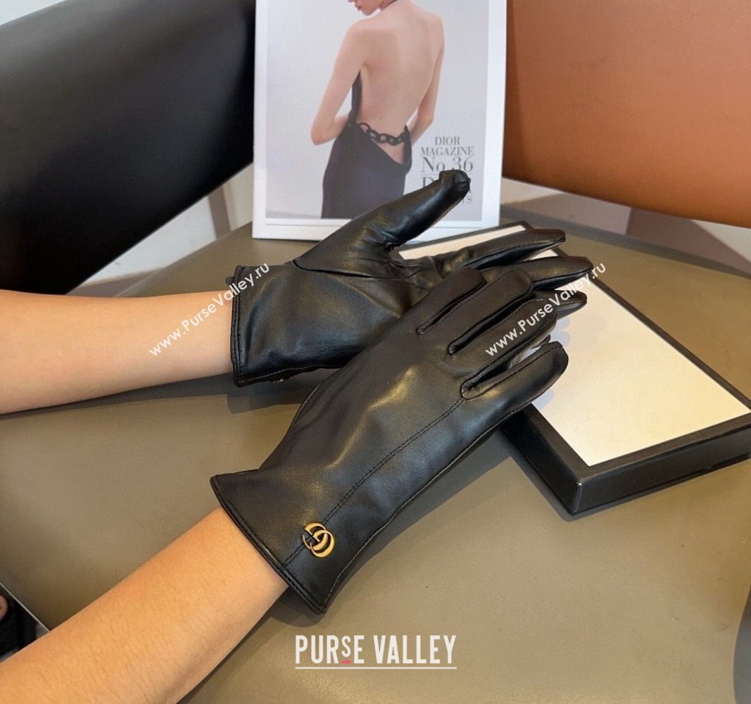 Gucci Lambskin and Cashmere Gloves with GG Black 2024 1023 (A-241023106)