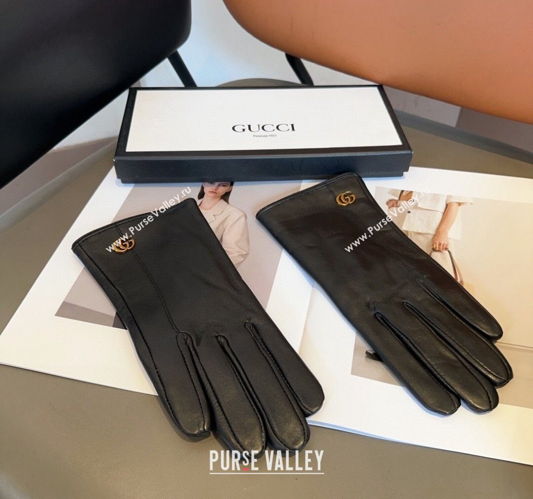 Gucci Lambskin and Cashmere Gloves with GG Black 2024 1023 (A-241023106)