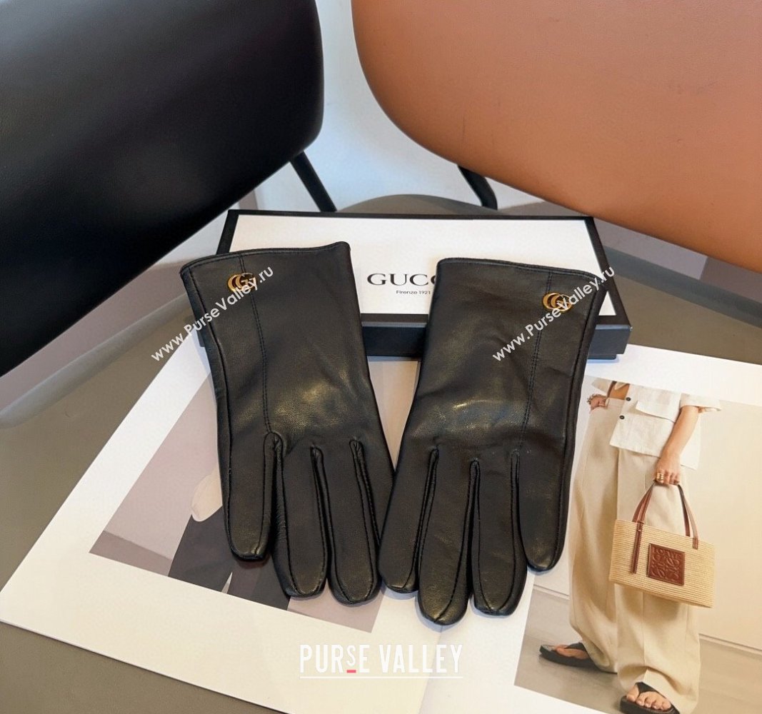 Gucci Lambskin and Cashmere Gloves with GG Black 2024 1023 (A-241023106)