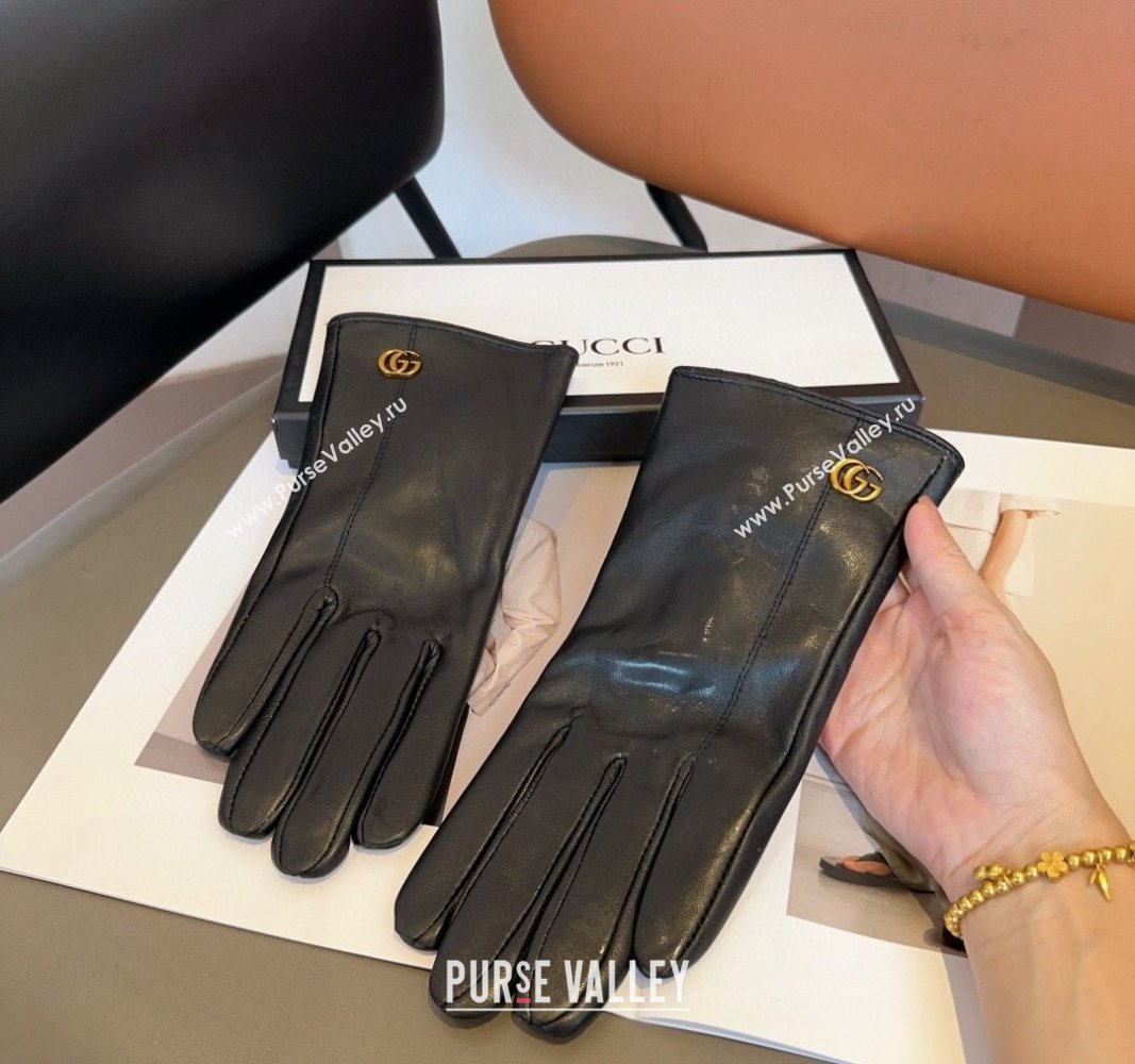 Gucci Lambskin and Cashmere Gloves with GG Black 2024 1023 (A-241023106)